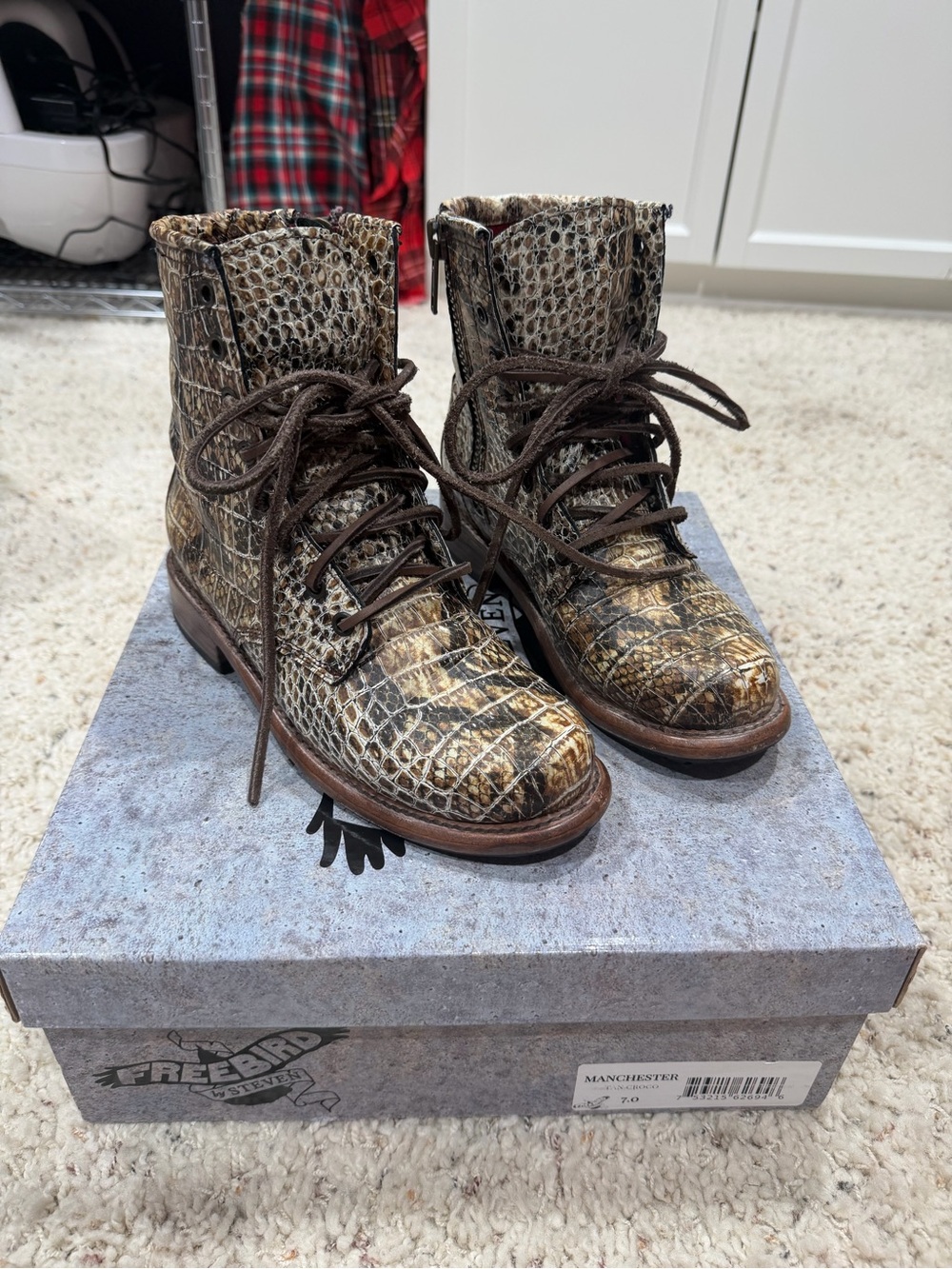 Freebird by Steven Brown Manchester Snake-Embossed Lace-Up Combat Boots 7